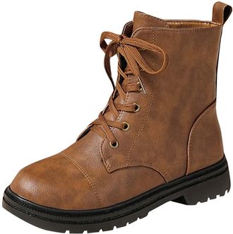 Generic Womens Biker Boots Comfortable Stylish Walking Booties Solid Color Round Toe Low Heel Elegant Comfortable Classic Lace Up Ankle Boots Office Party