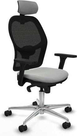 Piqueras y Crespo Piqueras Y Crespo - Jorquera Sincro Malla Negra Similpiel Gris Claro Brazos 3d Base Aluminio Cabecero 2d Ruedas 65mm Nailon