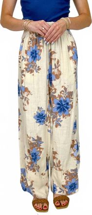 Free People Days End Printed Linen Pull-On Pants In Ivory Floral Combo