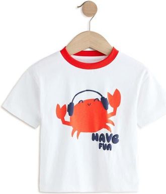 Next Kids Crab Graphic Ringer T-Shirt in White at Nordstrom, Size 6-7Y