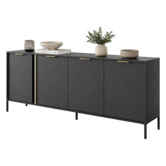 Dmora Aparador Hamebati, Armario 4 Estantes, Puertas Batientes, 4 Puertas, 203x40x81h Cm Negro Antracita