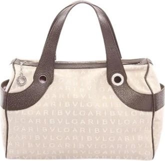 Bulgari Pre-owned Logo Mania Canvas Leather Handtas - Dames - Vintage Handtas - Beige - ONE Size - Leer - Vintage