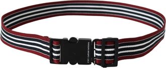 Costume National Womens Maroon Black Stripe Silver Buckle Belt Leather