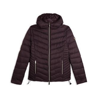 Freddy Piumino donna con cappuccio bordato e finitura lucida