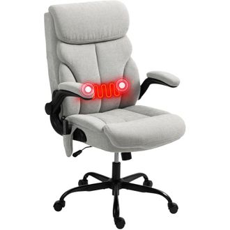 HOMCOM Homcom - Silla De Oficina Con Masaje Silla De Escritorio Giratoria Con Altura Ajustable Funci&oacute;n De Calefacci&oacute;n Y Reposabrazos Abatibles Gris