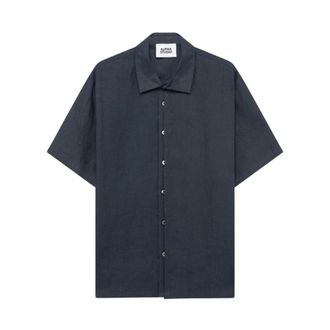 Alpha Studio Short Sleeve Shirts, male, Blue, Size: 2XL Buttoned Short-Sleeve Shirt