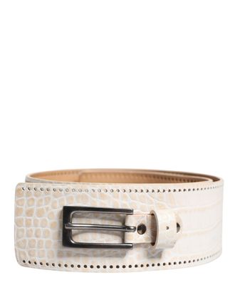 Scervino Street White Textured Leather Wide SilverMetal Buckle Womens Belt (Pre-Owned)