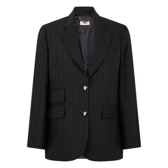 Elisabetta Franchi Pinstriped Jacket in Cool Wool Fabric - female - Elisabetta Franchi - Blazers - Black - XS - Jackets