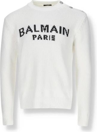 Balmain Cotton Logo Sweater - Heren - Ronde hals truien - Wit - L - Katoen - Truien & Vesten