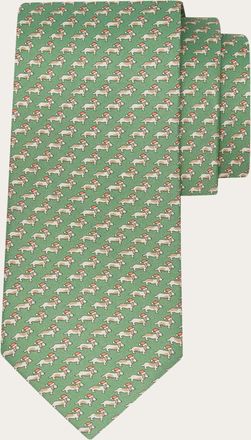 Ferragamo Men Dachshund print silk tie Green