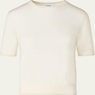 Akris Fine Merino Wool Knit Short-Sleeve Crew Neck Sweater