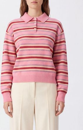 Guest In Residence Polo slim fit a maniche lunghe in cashmere a righe