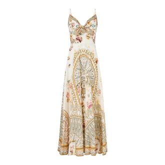 Camilla Ottoman Dynasty Long Dress Tie Front - female - Camilla - Maxi Dresses - Multicolor - XS - Dresses