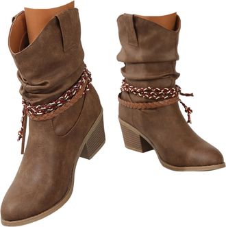 Generic Cowboy Coots for Women Mid Calf Boots Womens Mid-Calf Cowboy Cowgirl Black Dark Brown Grey Wetsern Embroidered Pull on Block Heel Pointed Toe Comforta