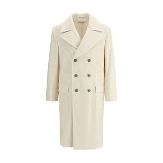 Brunello Cucinelli Brunello Cucinelli Mens Corduroy Doublebreasted Overcoat - Ivory Cotton - Size EU 48 (Mens)