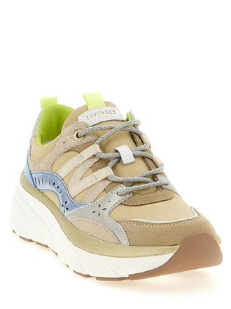 Twin-Set Mixed-Material Colorblock Sneaker - Beige