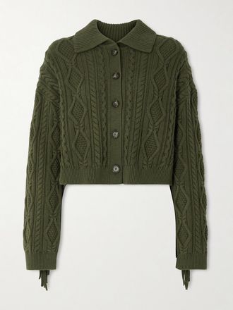 SIMKHAI Cardigan Cropped In Misto Cotone E Lana A Trecce Con Frange Virginia - Verde