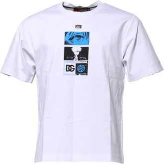 Dolce & Gabbana White Cotton Crew Neck Graphic Print Mens T-shirt