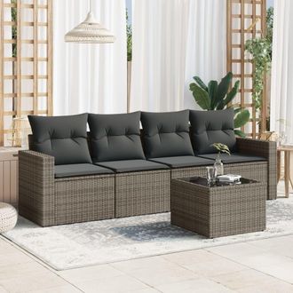 vidaXL Juego De Sof&aacute;s Jard&iacute;n Con Cojines 5 Pzas Rat&aacute;n Sint&eacute;tico Gris Vidaxl
