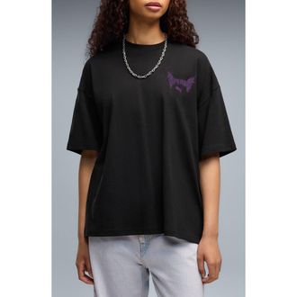 Puma Street Glam Oversize Rhinestone Studded Graphic T-Shirt in Puma Black at Nordstrom, Size X-Small