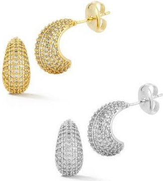 Glaze Jewelry Set of 2 Cubic Zirconia Hoop Earrings in Two Tone at Nordstrom Rack