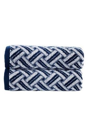 Brooks Brothers Crisscross Stripe 2-Pack Turkish Cotton Washcloths in Navy at Nordstrom Rack