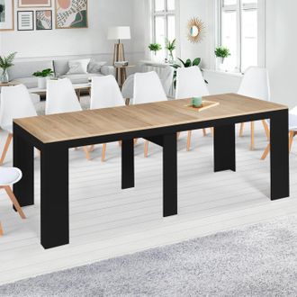 IDMarket Idmarket - Consola Extensible Orlando, 14 Plazas, 300 Cm, Madera Negra Y Chapado De Haya