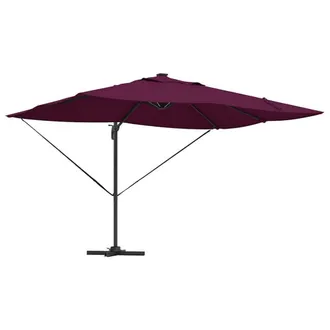 Berkfield Home Cantilever Roma Parasol with LEDs Bordeaux Red 352x251x265 cm Alu in Maroon | Size: 352 x 251 x 265 cm