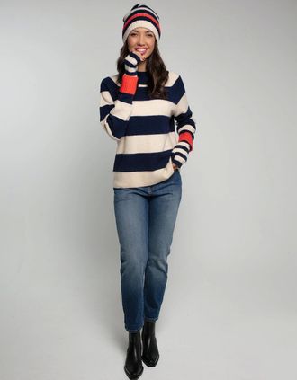 Nooki Design Womens FARAH KNITTED STRIPE BEANIE-NAVY - White - Size: ONE