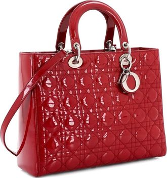 Dior Vintage Lady Dior Bag Cannage Quilt Patent Large satchel - Rosso