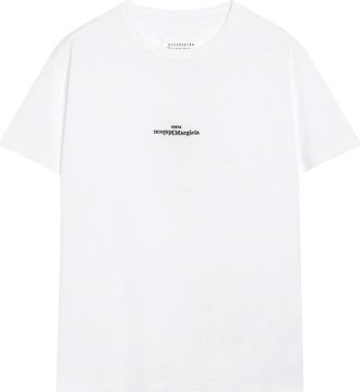 Maison Margiela Tops, Dames, Wit, XS, Katoen, Omgekeerd Logo T-shirt