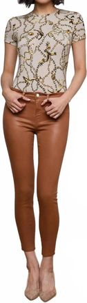 L'agence Margot Coated Cropped Skinny Jeans In Cognac