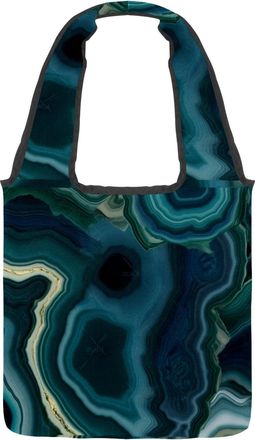 Generic Blue Agate Texture Reversible Canvas Shoulder Tote - Double-Sided Print, 12oz Cotton, 27cm Drop, Fold-Flat Bag for Travel, Shopping, Street Outings