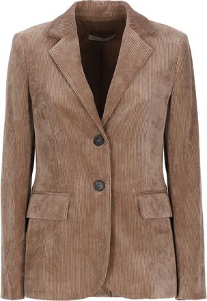 D.exterior Beige Classic Lapel Flap Pockets Corduroy Blazer