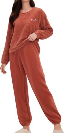 Generic Womens Pyjamas Set Soft Warm Fleece Pjs Sets Fluffy Loungewear Set Casual Long Sleeve Crew Neck Jumpers and Pants Sleepwear with Pockets Cosy 2 Piece 