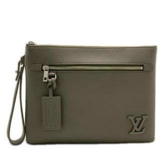 Louis Vuitton Khaki Leather Clutch Bag Pouch (Pre-Owned)
