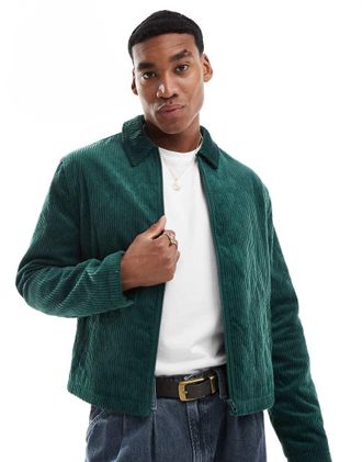 Asos corduroy quilted harrington jacket in green