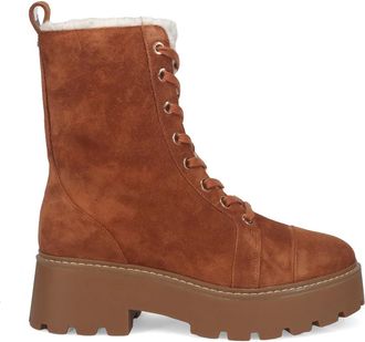Michael Kors Bruine Leren Gevechtslaarzen met Nepbont - Dames - Winterlaarzen - Bruin - 40 EU - Nepbont - Schoenen