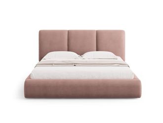 Cosmopolitan Design Cama con cabecero y ba&uacute;l 140x200cm de tejido chenilla rosa