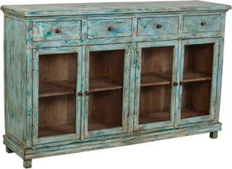 Wanderlust Deco Aparador de madera artesanal turquesa 160x40x100h cm