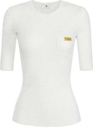 Elisabetta Franchi Truien & Vesten, Dames, Wit, L, Micro-braided Knit Top