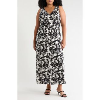 Loveappella Empire Waist Maxi Dress in Black/ivory at Nordstrom, Size 3X