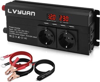 OEM Convertidor De Corriente Continua A Alterna De 12 V A 220 V Y 1600 W Para Coche, Con 4 Puertos Usb Y 2 Enchufes Europeos