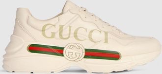 Gucci Mens Rhyton Sneaker With Gucci Logo, White, Leather