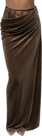 JLUXLABEL Velvet & Lace Maxi Skirt in Brown at Nordstrom, Size Medium