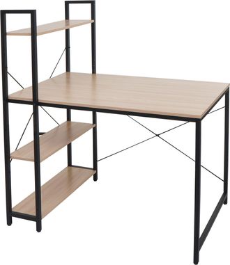 Hhg Nunca Usado] Escritorio Con Estante Hhg 669, Mesa Para Port&aacute;til Mesa De Oficina Escritorio De Trabajo, 100x60cm Metal Madera, Natural