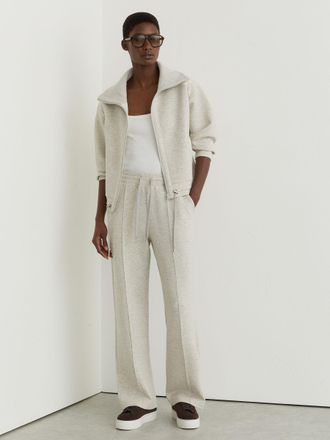 Reiss Grey Marl Premium Interlock Wide-leg Joggers, Slo