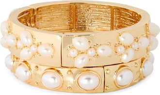 Natasha 2-Pack Faux Pearl Bangle Bracelets in Gold/Pearl at Nordstrom Rack