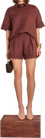 English Factory Womens Midnight Lace Linen Shorts In Chocolate Brown