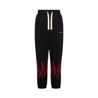 Vision Of Super Sweatpants, male, Black, XS, Flame Embroidered Black Trousers
